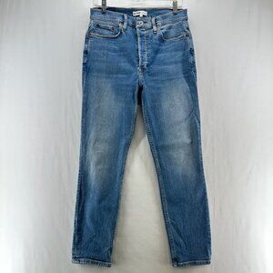 RE-DONE Jeans Womens 29 High Rise Ankle Crop Button Fly Medium Washed Denim Blue